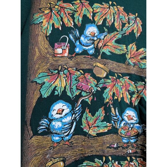 VTG Basic Editions 90's Autumn Birds Sweater Green Granny Core Size 2X - Picture 3 of 11